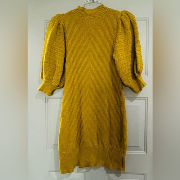 HAPPY NATURE BRAND MUSTARD PUFF SLEEVE SWEATER DRESS SIZE SMALL - Picture 1 of 11